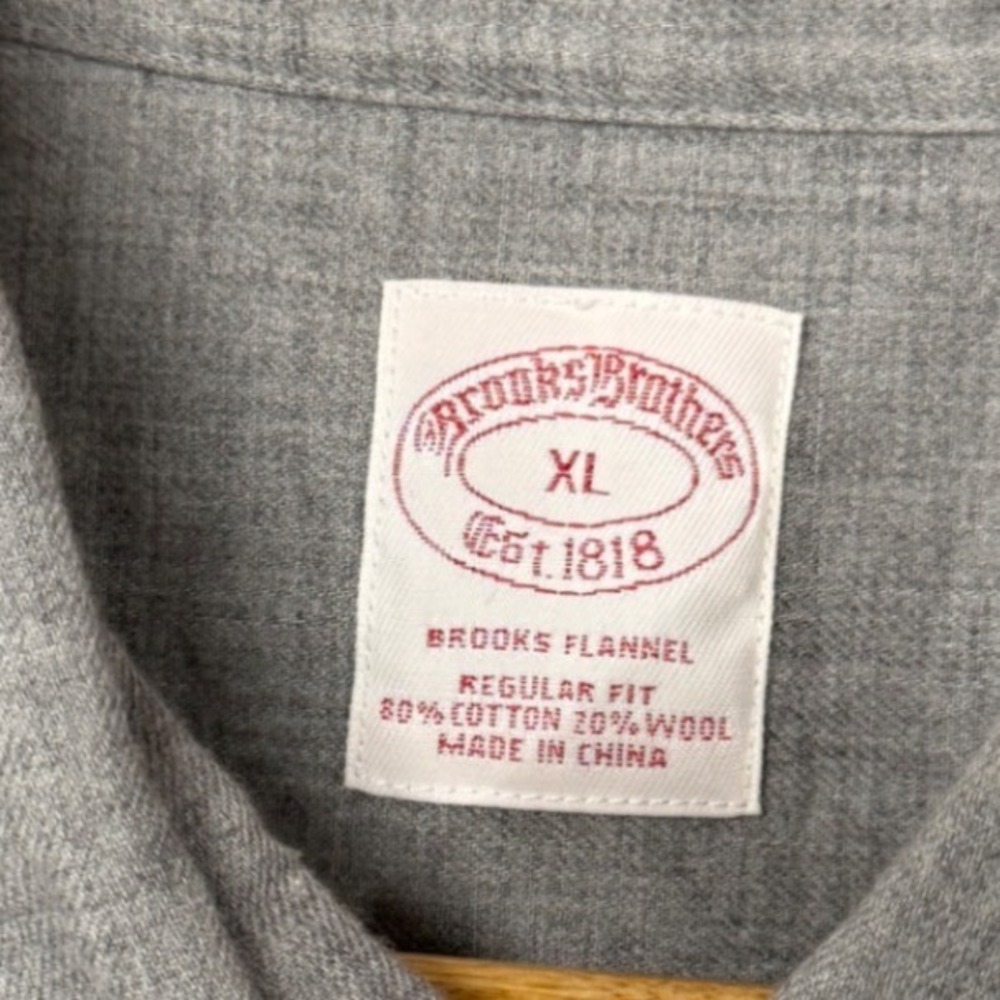 NEW Brooks Brothers Flannel Shirt Grey Cotton Wool Blend NWT Regular Fit XL - Picture 5 of 5